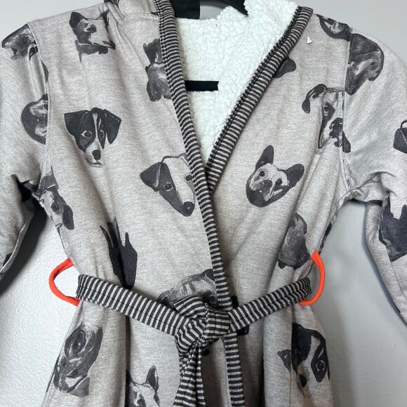 ✨Woodrow & Friends Dog Robe Kids 5/6 Small Sherpa Fleece Hooded Bathrobe Gray - Picture 3 of 6
